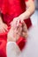 Beautiful bride and groom hands exchanging wedding rings in church during wedding ceremony. spiritual holy matrimony. wedding