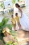 Beautiful bride with her children on dock