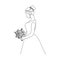 Beautiful bride holding a bouquet in continuous line drawing style. One line bride silhouette side view on white background