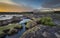 Beautiful bridge at Dainthlen Waterfall during sunset near Cherrapunji ,Meghalaya, India