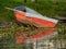 Beautiful and bright boat on the banks of Seda river,