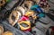 Beautiful and bright carnival Venetian masks close-up