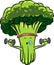 Beautiful bright cartoon broccoli engaged in sports with dumbbells