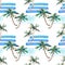 Beautiful bright cute green tropical lovely wonderful hawaii floral herbal summer pattern of a beach sunset, palm tree, sea, red s