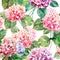 Beautiful bright elegant autumn wonderful colorful tender gentle pink herbal floral hydrangea flowers with green leaves bouquet