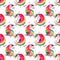 Beautiful bright fairy magical colorful pattern of unicorns with rainbow in red spray watercolor