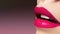 Beautiful Bright Fashion Make-up on Full Lips. Trend Pink Lip Makeup. Vivid shiny Lipgloss. Valentines Day Makeup