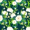 Beautiful bright graphic spring sophisticated white peonies pattern on navy background