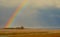 Beautiful bright rainbow over the rural South Walney Nature Reserve