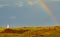 Beautiful bright rainbow over the rural South Walney Nature Reserve