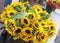 Beautiful bright sunflowers in a vase