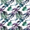 Beautiful bright tropical cute lovely wonderful hawaii floral herbal beach summer green blue violet pattern of a palms watercolor