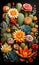 Beautiful and brightly colored succulents and cactus in a pretty floral botanical pattern