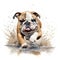 Beautiful British Bulldog dog running through a puddle. Watercolour painting isolated on white background