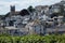 Beautiful Brixham landscape in the middle of a hot bright summer with the church and town