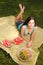 Beautiful brunet girl on the picnic