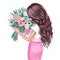 Beautiful brunette with a bouquet of flowers. Fashion illustration.