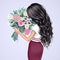 Beautiful brunette with a bouquet of flowers. Fashion illustration.