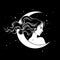 Beautiful brunette witch and the crescent moon line art and dot work. Boho chic tattoo, poster, tapestry or altar veil print