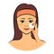 Beautiful brunette woman cartoon character  removing makeup from her face using a cotton disc