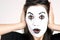Beautiful Brunette Woman Theatrical Performance Mime Dance White