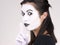 Beautiful Brunette Woman Theatrical Performance Mime Dance White