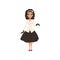 Beautiful brunette young woman in black skirt, white jacket and gloves, girl in fashion outfit vector Illustration on a