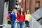 Beautiful brunettes and blond with shopping bags