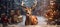 Beautiful buck on Christmas outdoor backdrop.