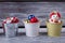 Beautiful buckets with Christmas toys.