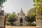 Beautiful Buddhist temple entrance gate to church at Wat Ram Poeng (Tapotaram) temple, Chiang Mai, Thailand. Wat Rampoeng is one o