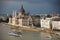 The beautiful building of Hungarian Parliament of Budapest under storm clouds