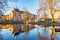 Beautiful buildings stretched alongside Svartan river in Orebro, Sweden