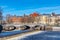 Beautiful buildings stretched alongside Svartan river in Orebro, Sweden