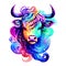 Beautiful bull portrait in watercolor style. Generative AI