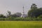 Beautiful burmese buddist stupa on the rice field in Hpa-An