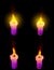Beautiful burning thin purple paraffin candle isolated render with and without highlight - halloween concept, 3D illustration of
