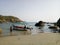 Beautiful butterfly beach at Goa India  at sea side surrounded by hills covered with plants and trees