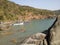 Beautiful butterfly beach at India goa surrounded with water cut rocks and hills covered with plants and trees