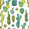 Beautiful Cactuses Abstract Natural Seamless Pattern