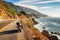 Beautiful California coastline, with a motorcycle parked along a scenic road, capturing the show\\\'s emphasis