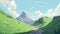 a beautiful calm mountain view, anime painting, ai generated image