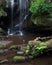 Beautiful calm waterfall landscape at Roughting Linn in Northumberland National Park in England