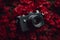 Beautiful camera with red flowers generative AI