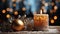 Beautiful candles and Christmas tree toys and decorations for New Year