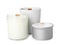 Beautiful candles with wooden wicks on white background