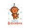 The beautiful card of a monkey on holiday. A funny cartoon character used for happy Birthdays