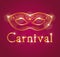 Beautiful Carnival illustration with venetian mask. Red and gold.