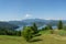 Beautiful carpathian landscape. Lake Izvorul Muntelui and CeahlÄƒu mountain