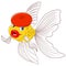 Beautiful cartoon goldfish in a red beret